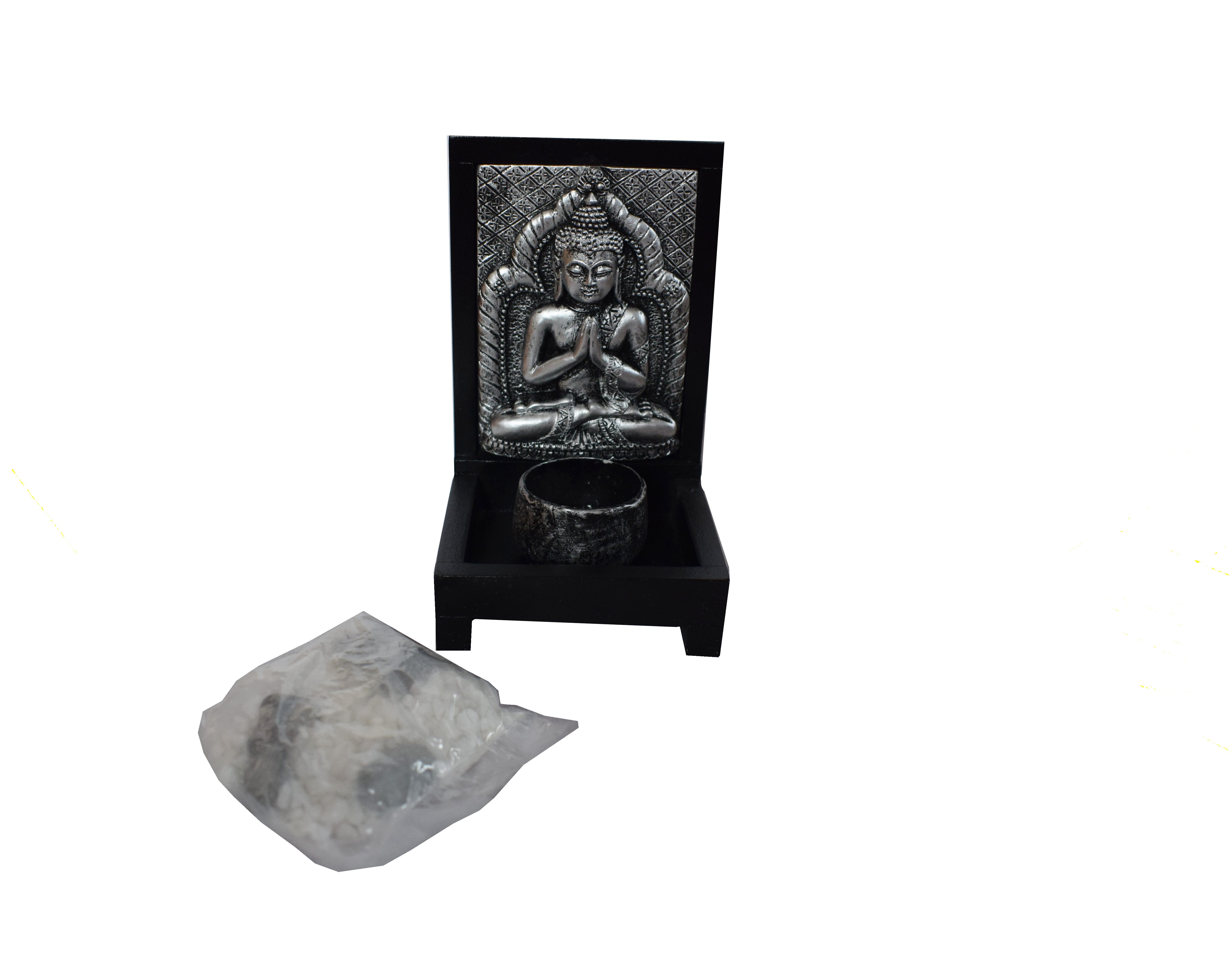 Stojánek na čajovou svíčku Buddha stříbrný
