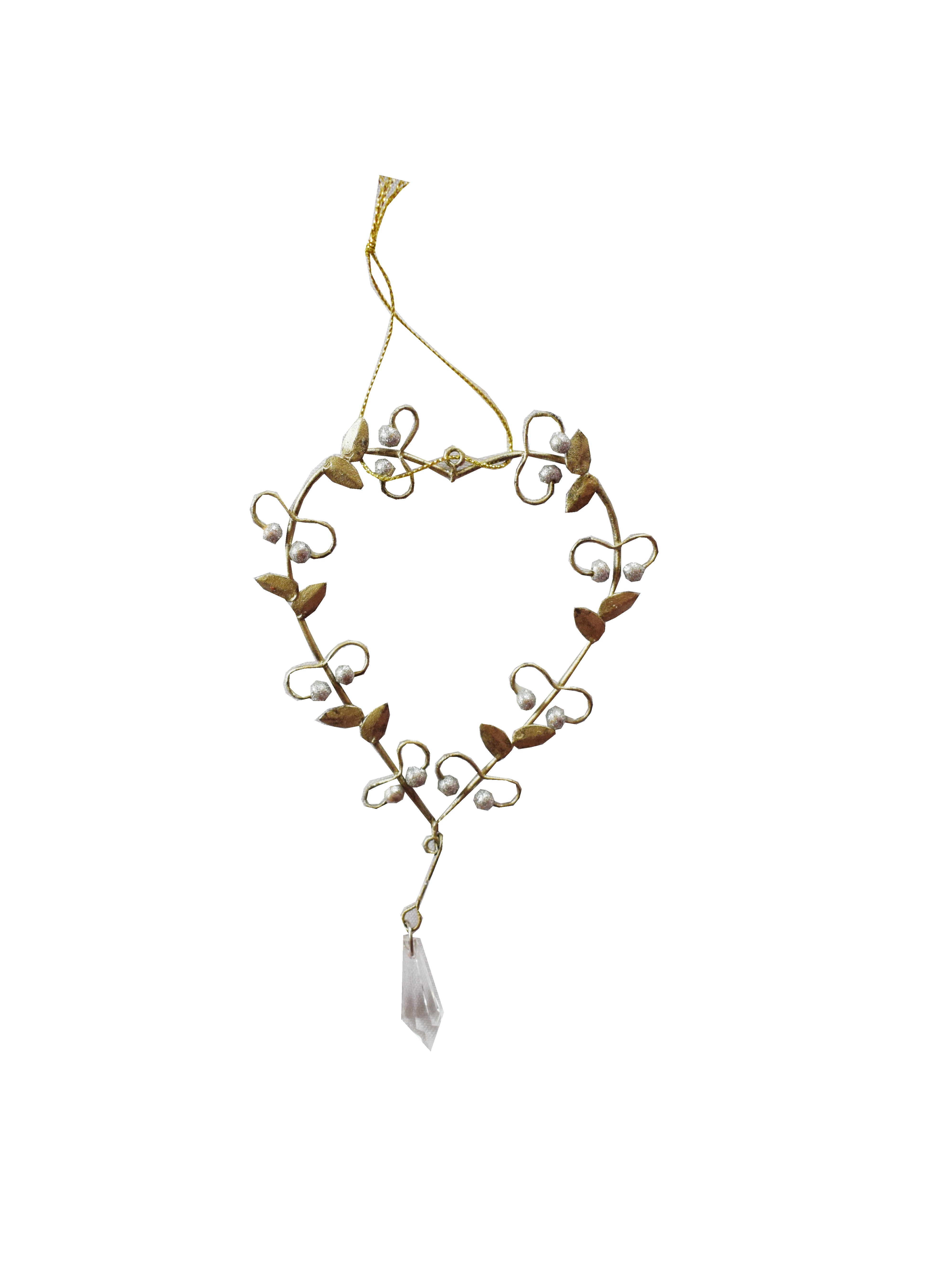 Srdce dekorace na zavěšení s perličkami a kamínkem zlaté