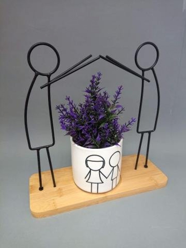 Květináč s kovovými figurkami 25 cm