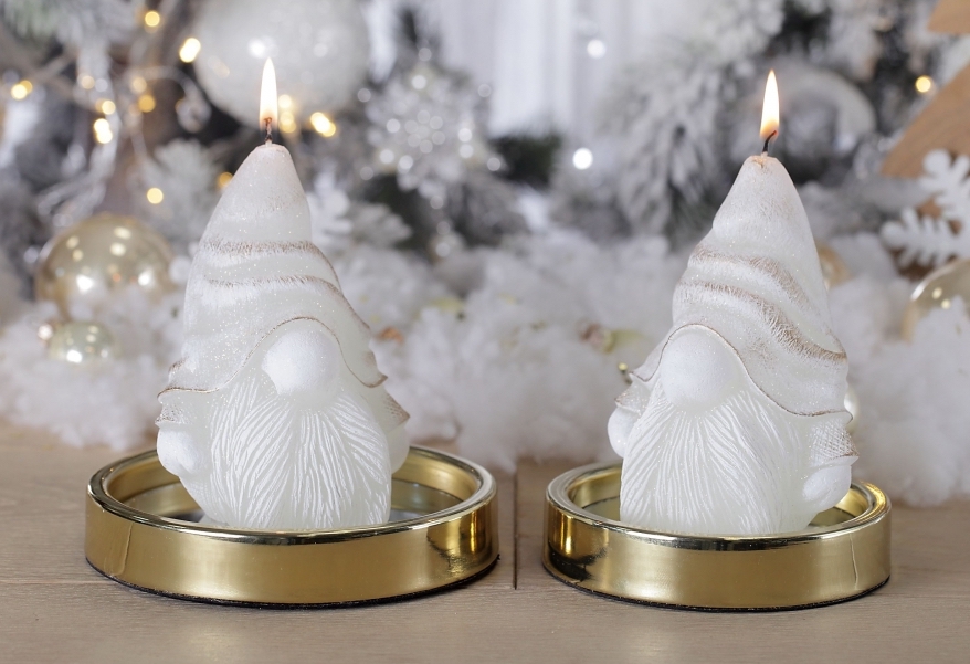 Svíčka skřítek vánoční bílo-zlatý 12,5 cm