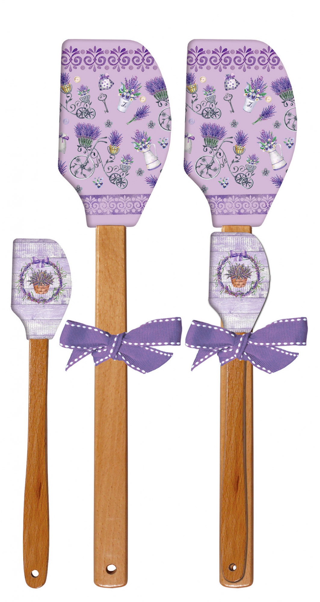 Sada dvou stěrek na těsto s dřevěnou rukojetí levandule kytice