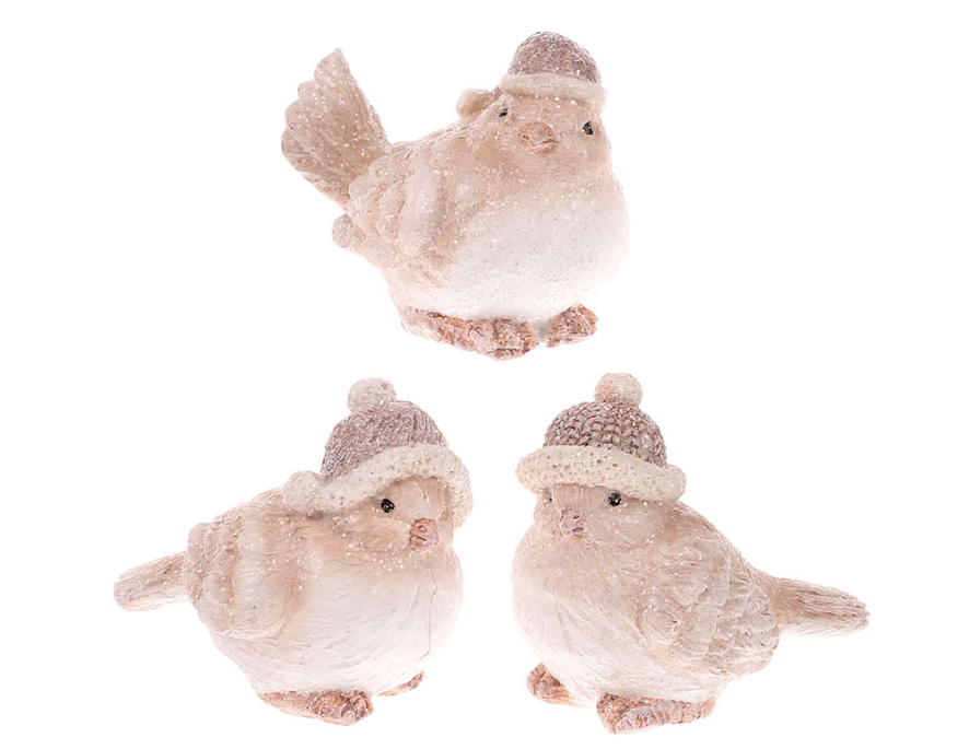 Ptáčci s čepicí zimní figurka mix druhů polyresin