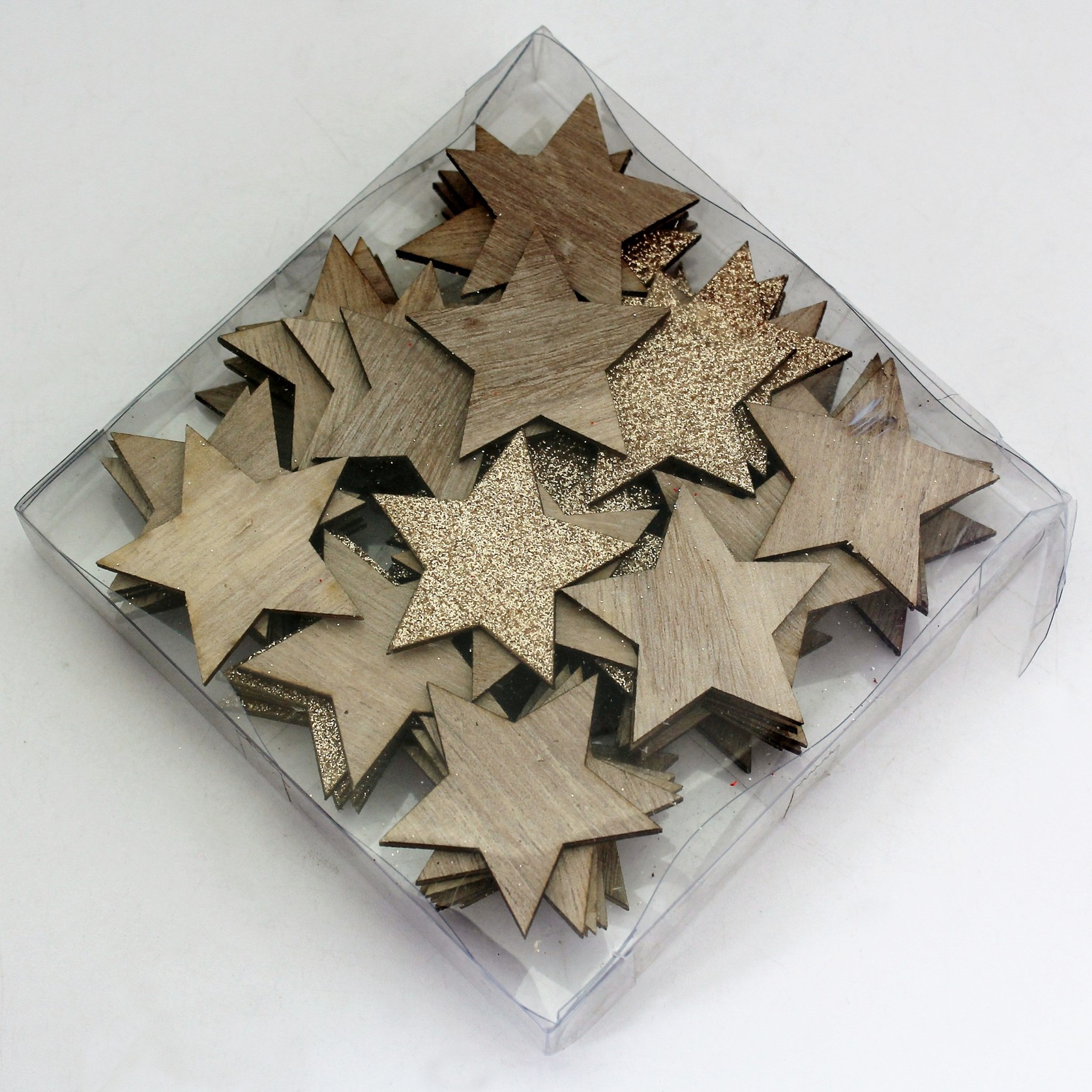 Hvězda přízdoba dřevo 4,4 cm 36 ks natural