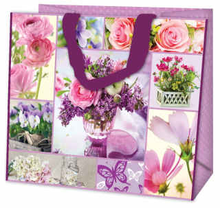 Nákupní taška fialová květiny 32 x 40 x 15cm