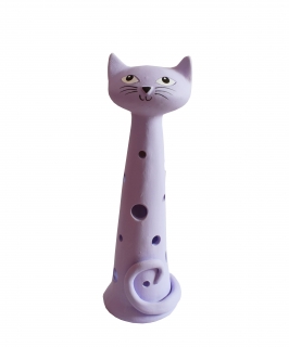 Kočka fialová svícen na čajovou svíčku 25cm