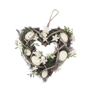 Jarní dekorace proutěné srdce s vajíčky 