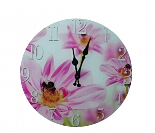 Skleněné hodiny čmelák na květině pr.34cm