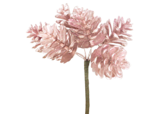 Větvička svazek šišek růžová třpytivá dekorační